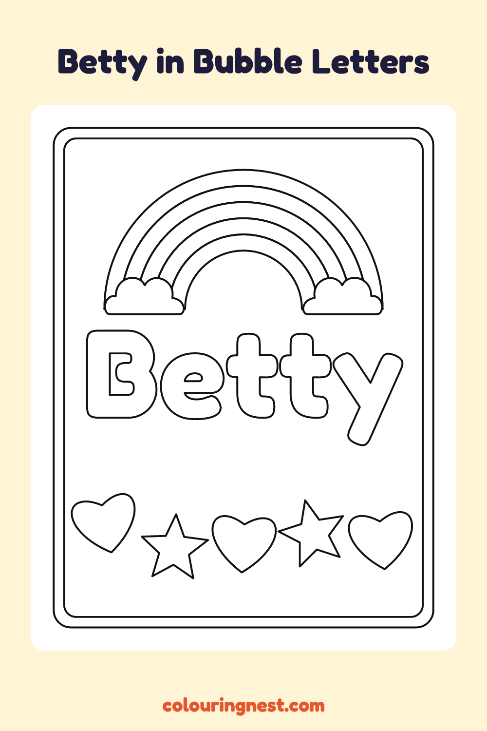 Betty in Bubble Letters coloring page: free printable black-and-white line art