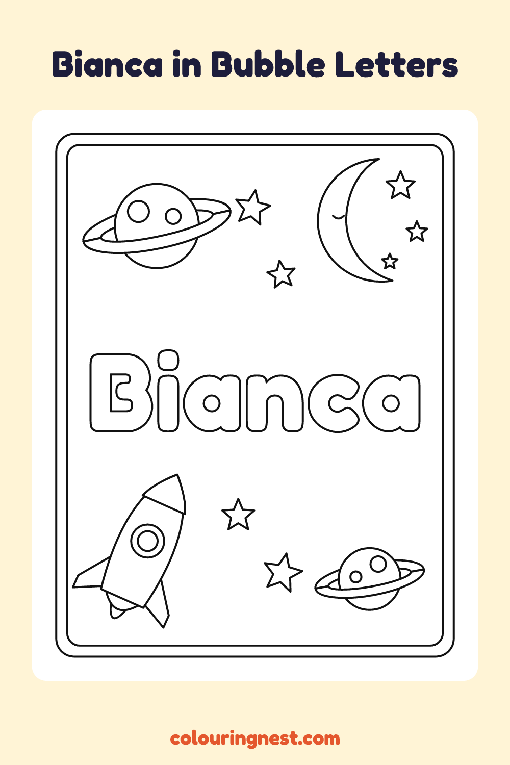 Bianca in Bubble Letters coloring page: free printable black-and-white line art