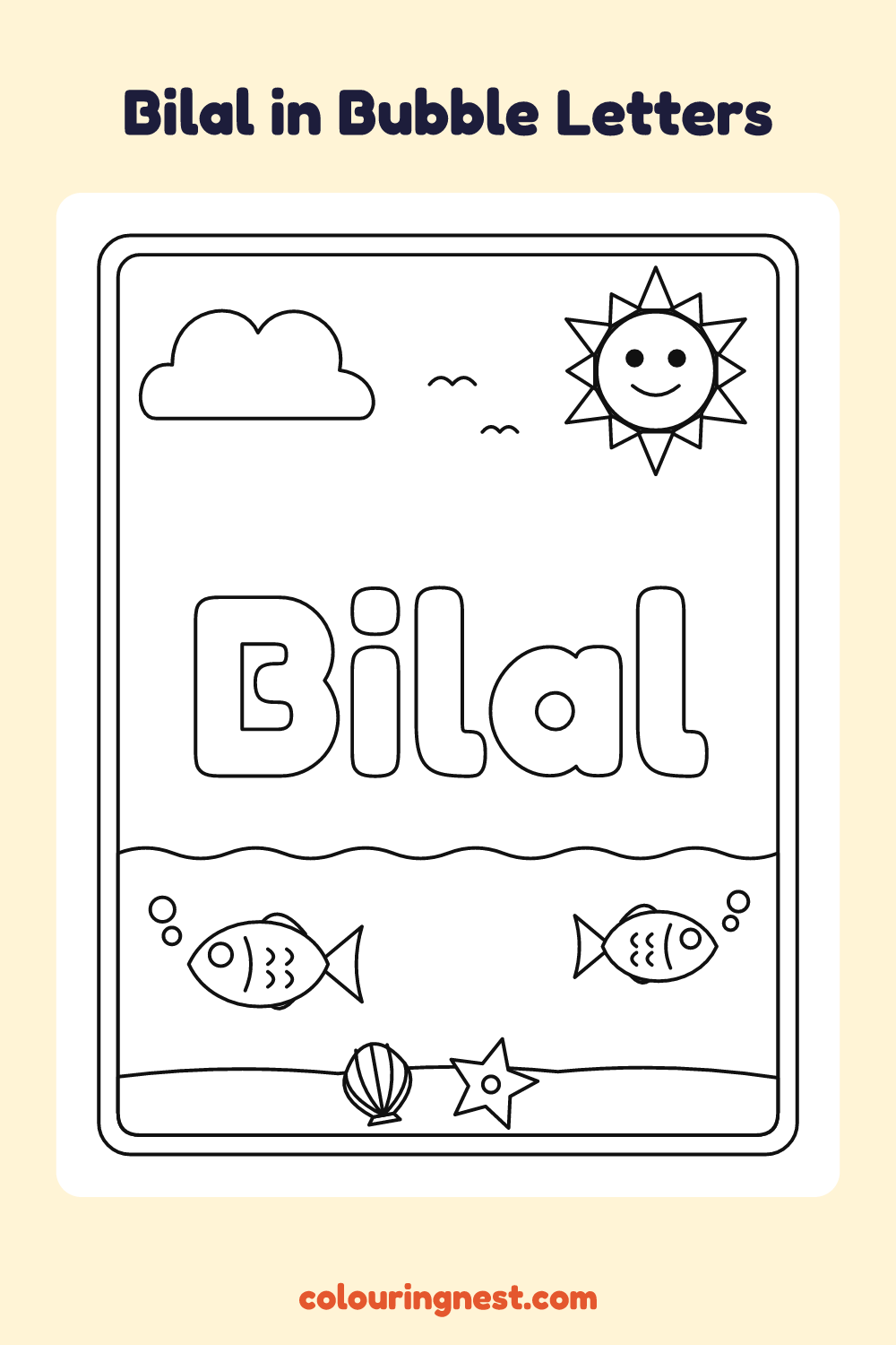 Bilal in Bubble Letters coloring page: free printable black-and-white line art