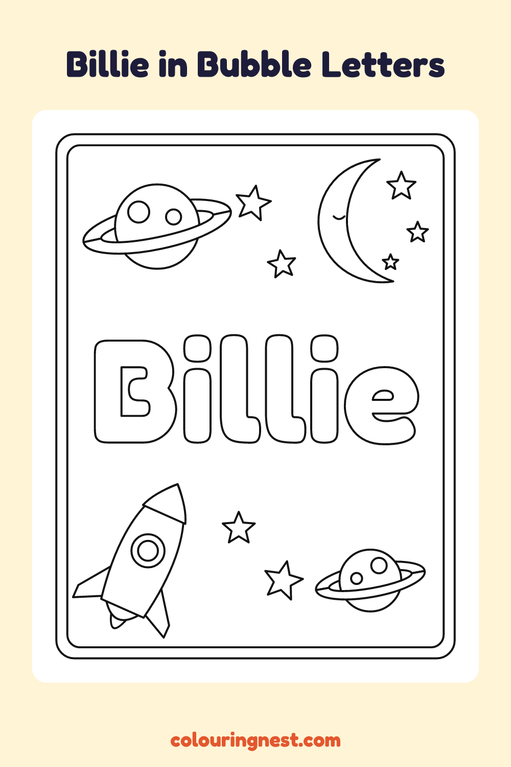 Billie in Bubble Letters coloring page: free printable black-and-white line art