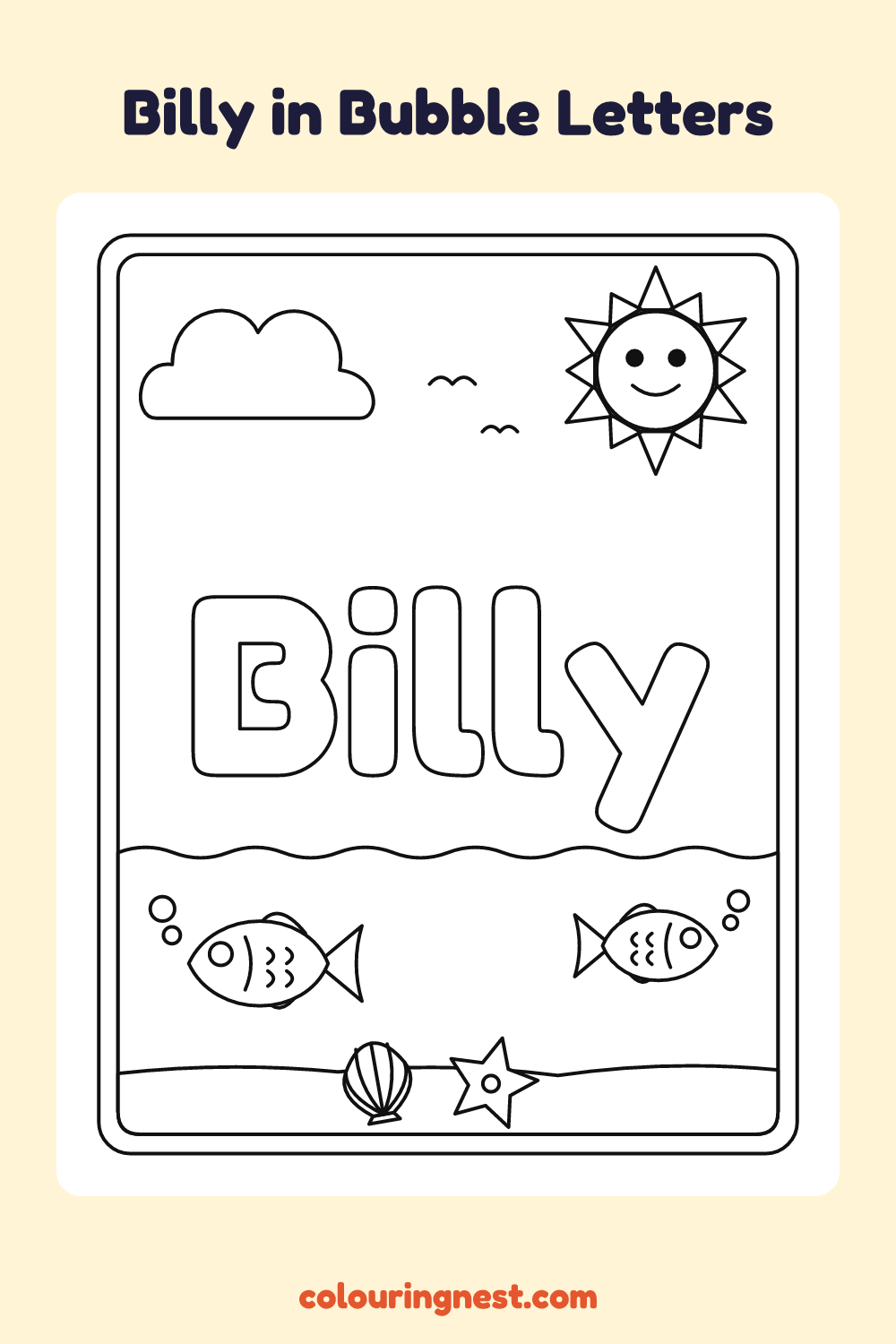 Billy in Bubble Letters coloring page: free printable black-and-white line art