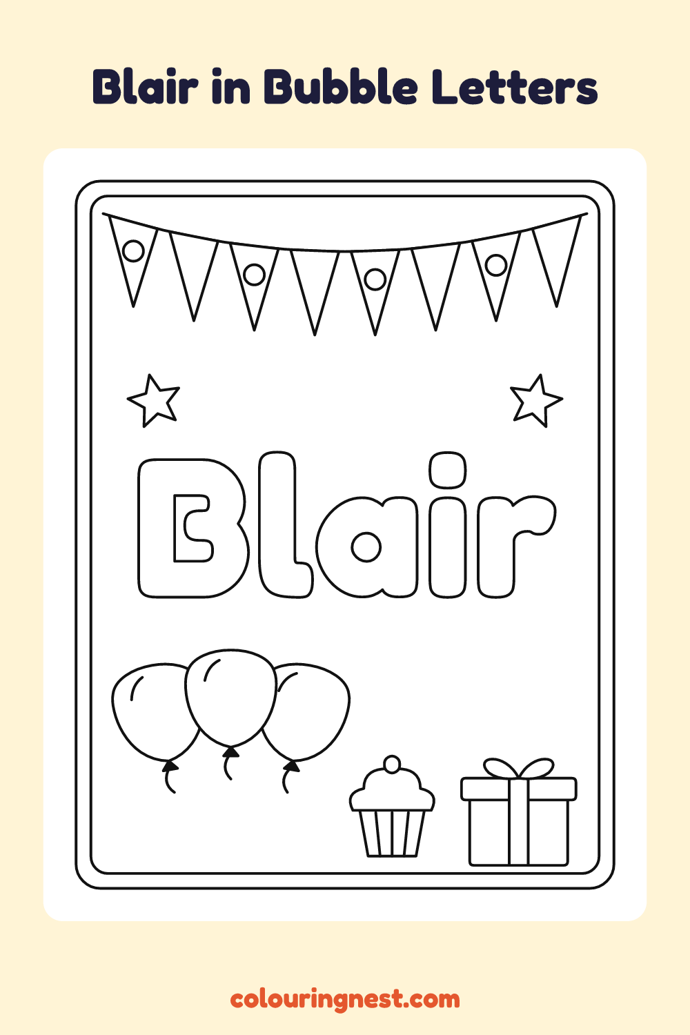 Blair in Bubble Letters coloring page: free printable black-and-white line art
