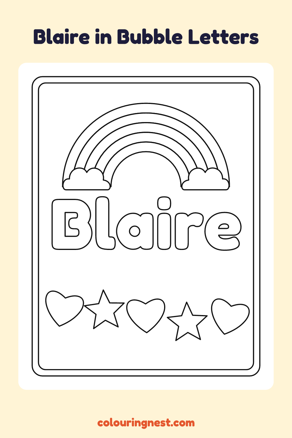 Blaire in Bubble Letters coloring page: free printable black-and-white line art
