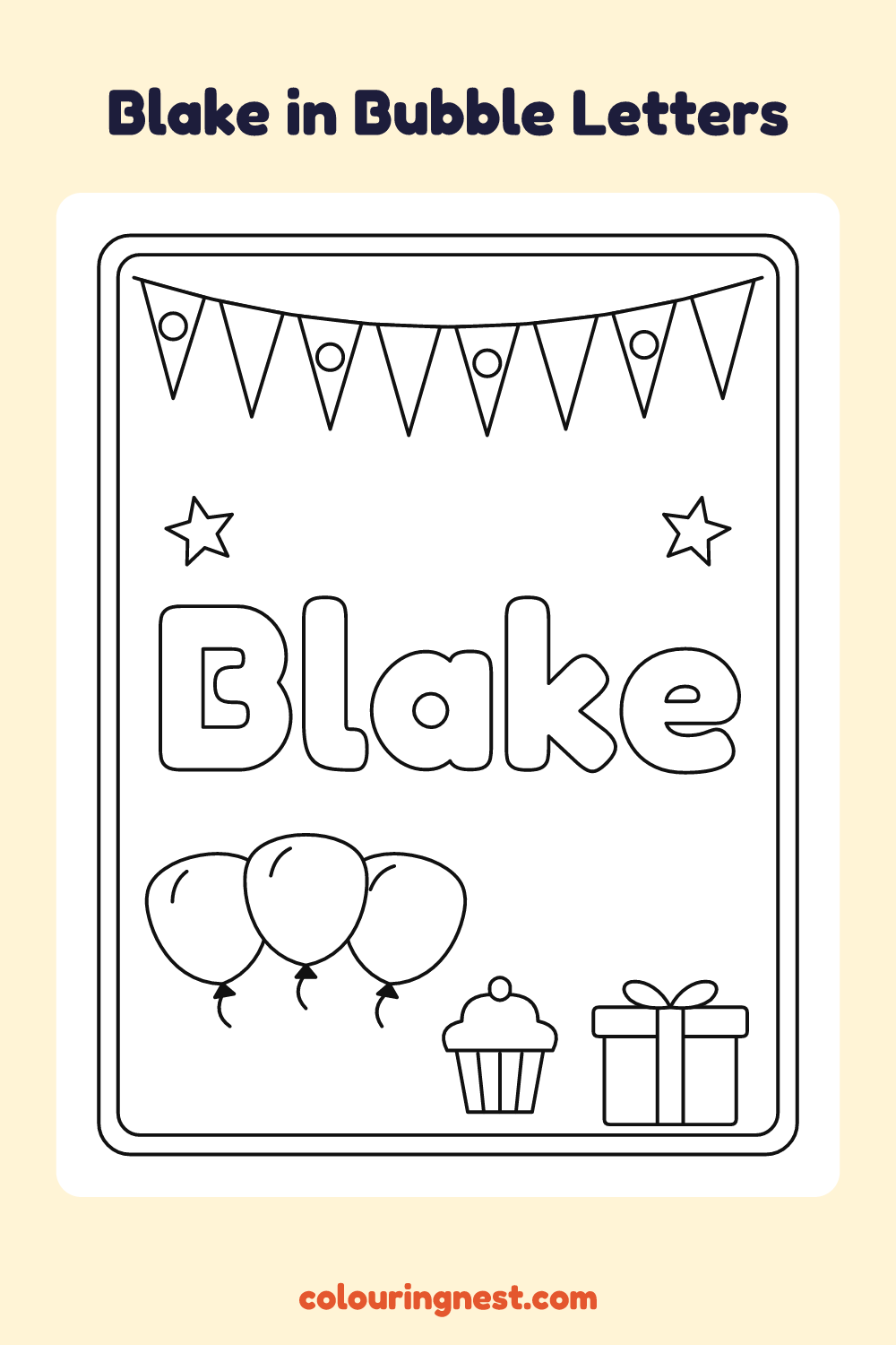 Blake in Bubble Letters coloring page: free printable black-and-white line art