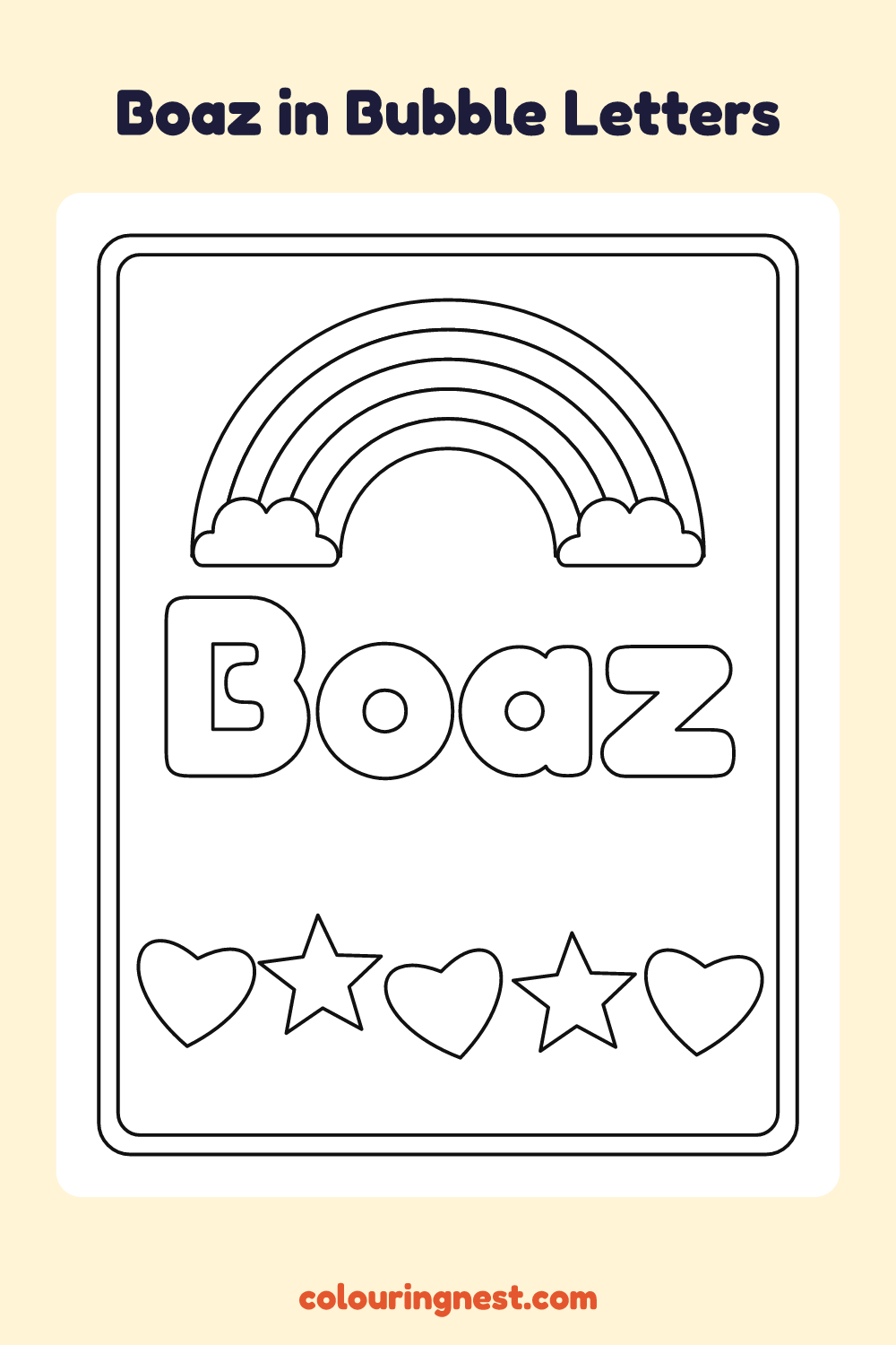 Boaz in Bubble Letters coloring page: free printable black-and-white line art