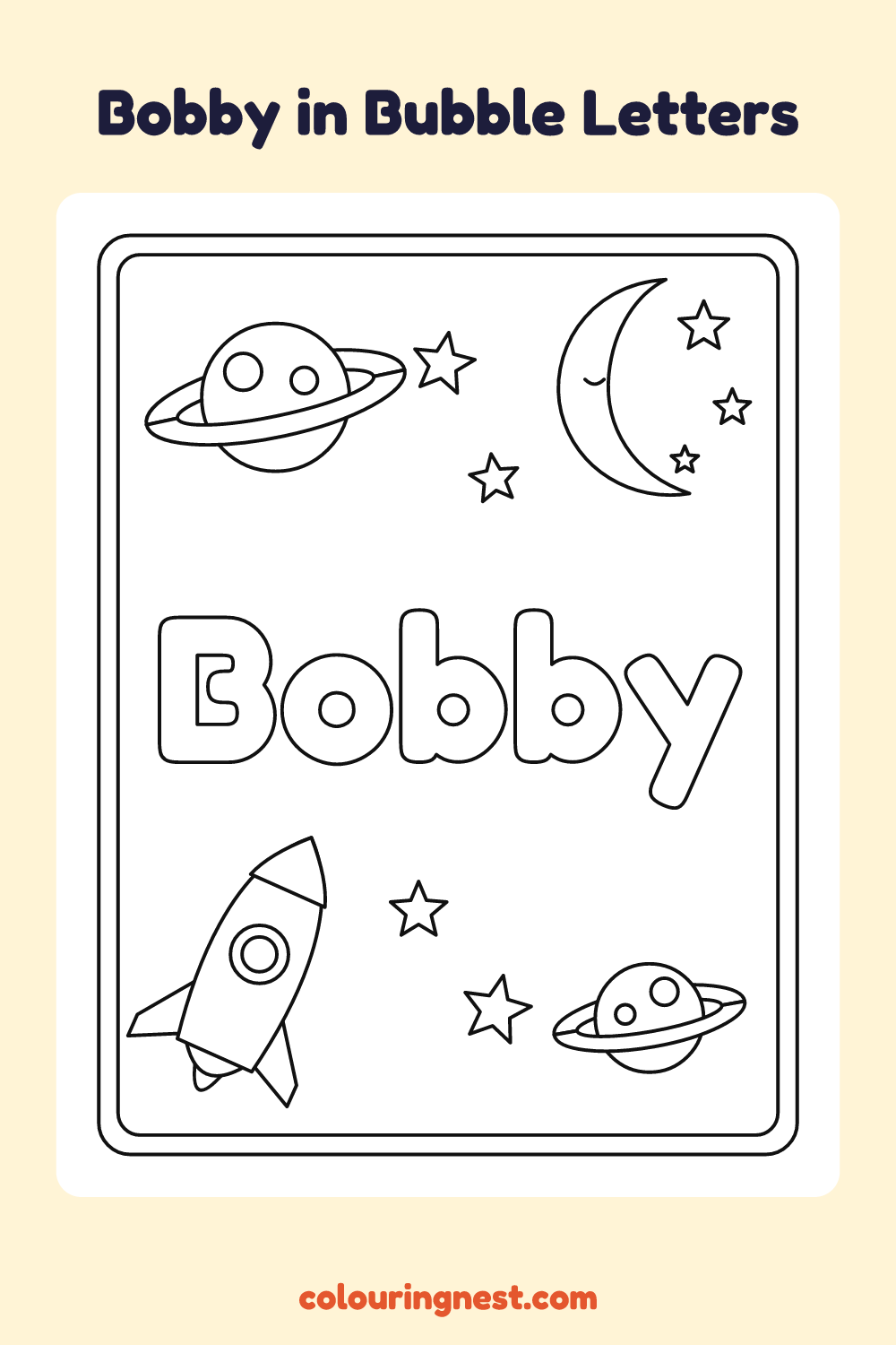 Bobby in Bubble Letters coloring page: free printable black-and-white line art