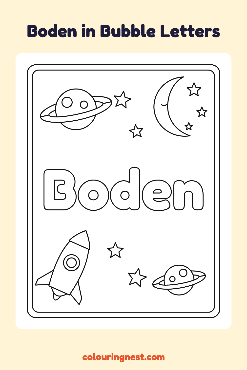 Boden in Bubble Letters coloring page: free printable black-and-white line art