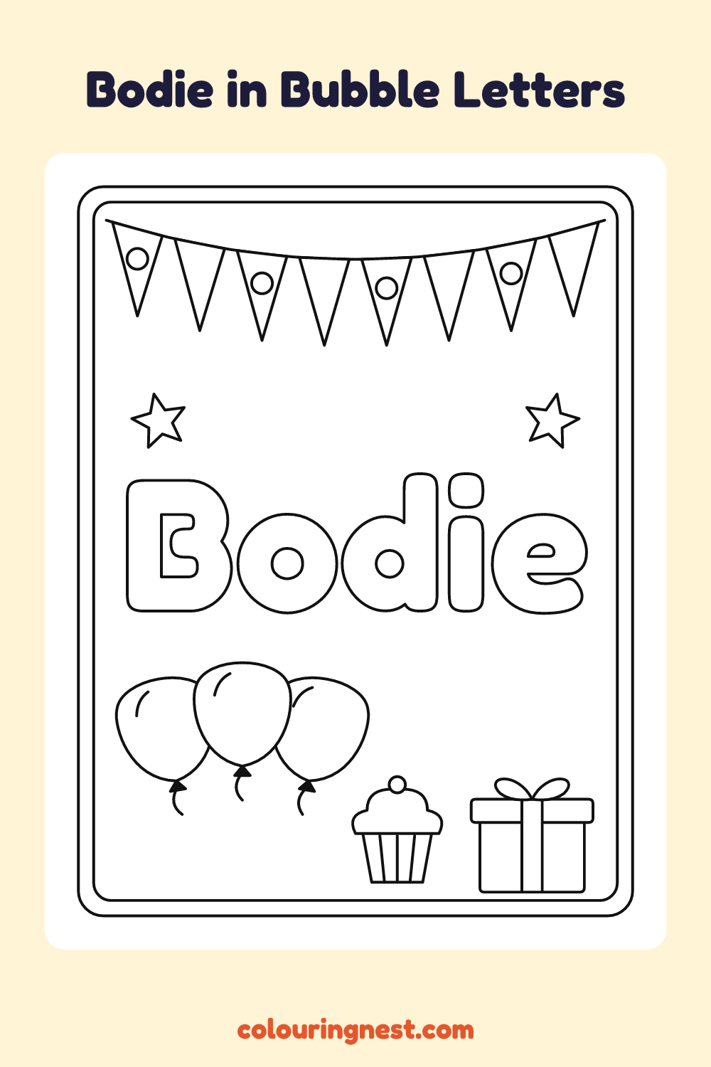 Bodie in Bubble Letters coloring page: free printable black-and-white line art