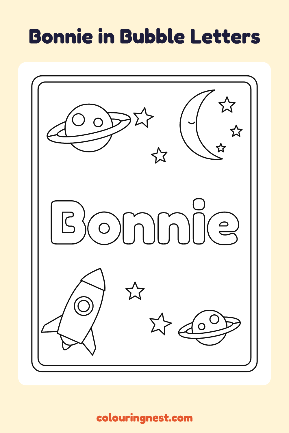 Bonnie in Bubble Letters coloring page: free printable black-and-white line art