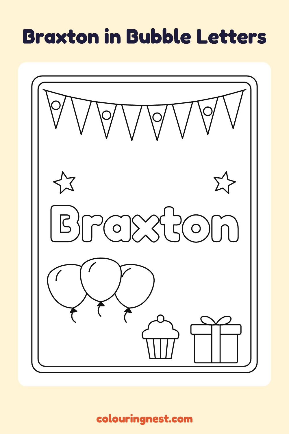 Braxton in Bubble Letters coloring page: free printable black-and-white line art