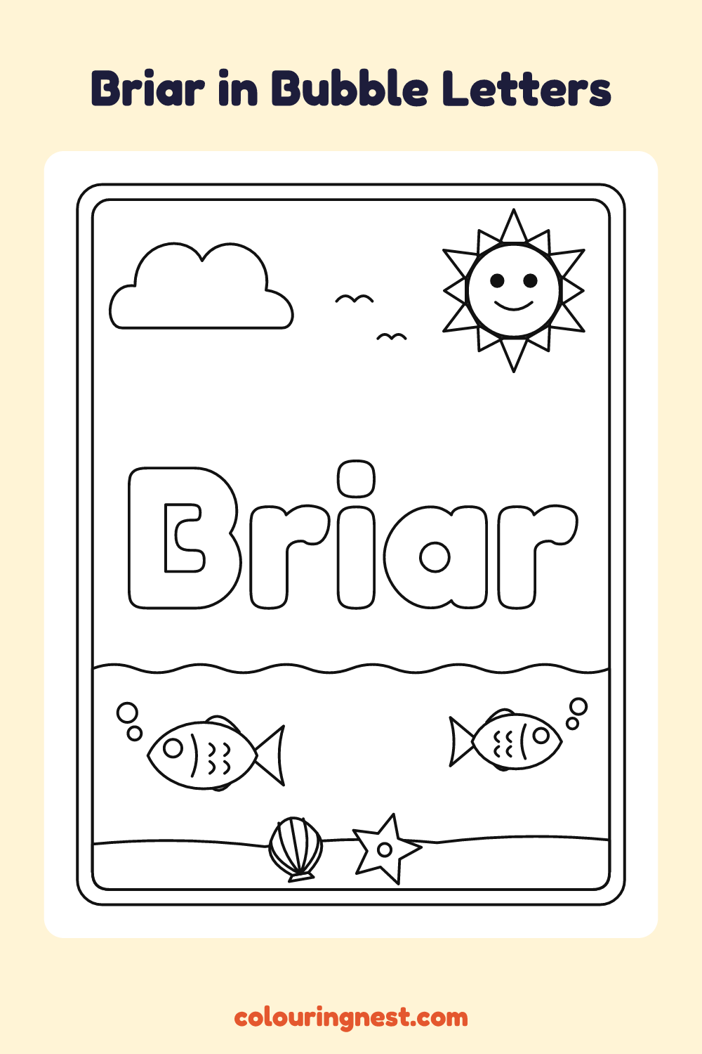 Briar in Bubble Letters coloring page: free printable black-and-white line art