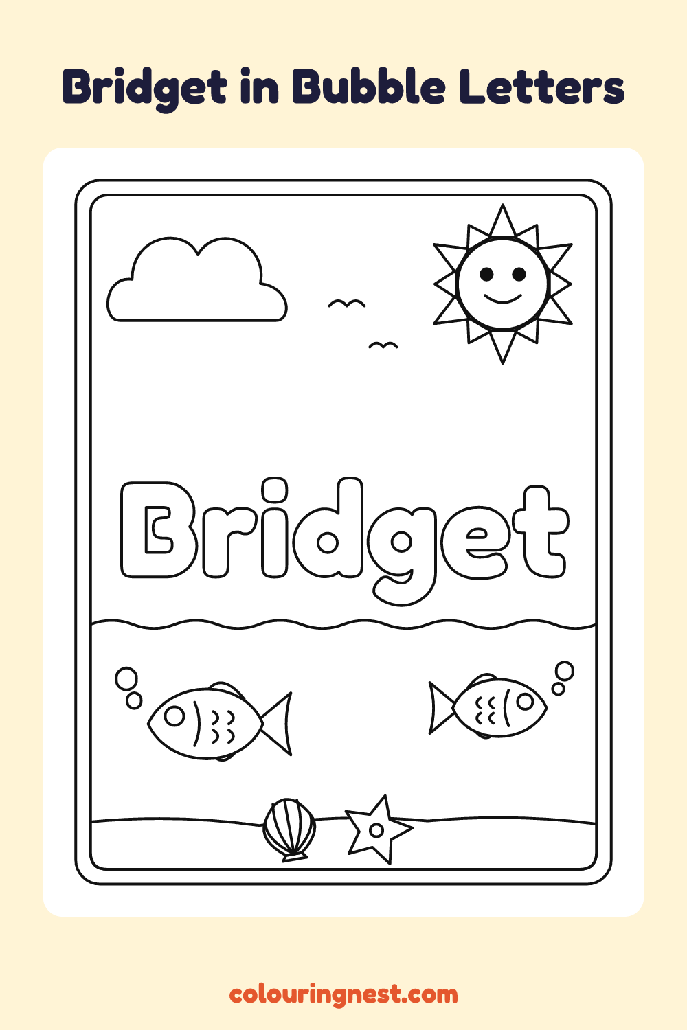 Bridget in Bubble Letters coloring page: free printable black-and-white line art