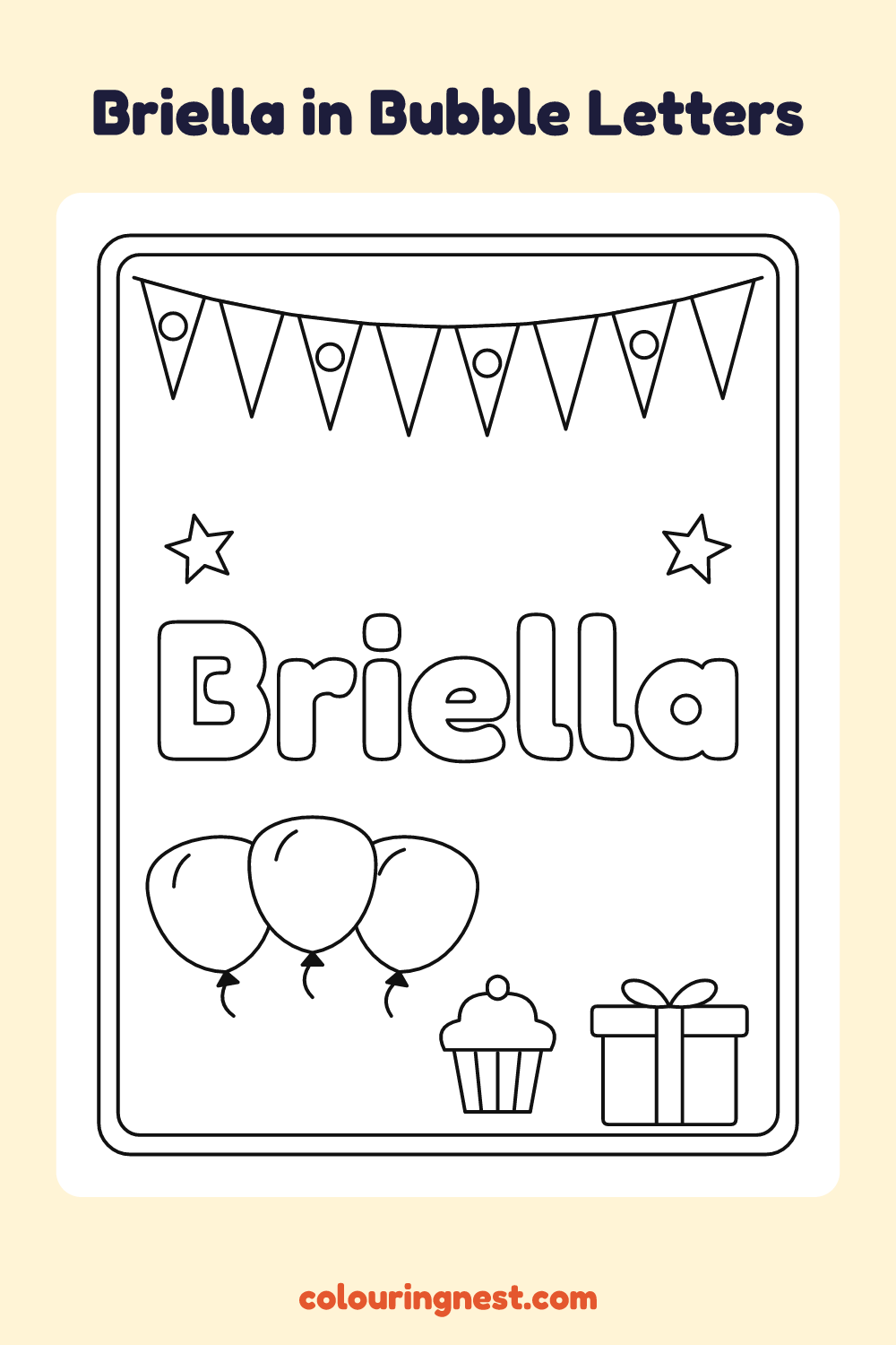 Briella in Bubble Letters coloring page: free printable black-and-white line art