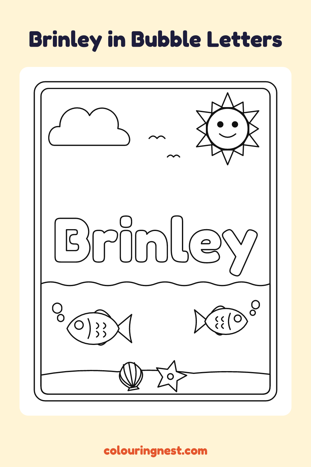 Brinley in Bubble Letters coloring page: free printable black-and-white line art