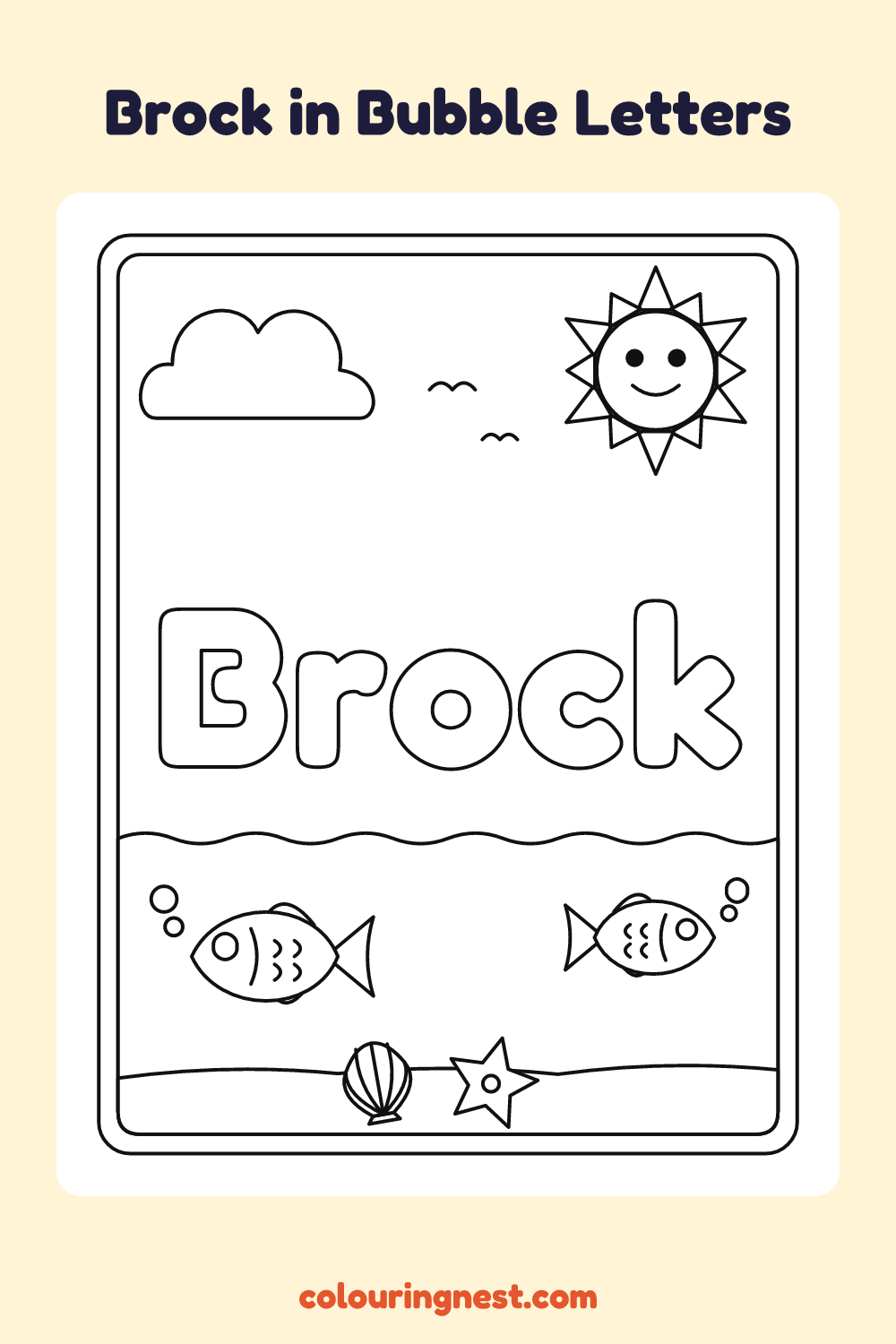 Brock in Bubble Letters coloring page: free printable black-and-white line art