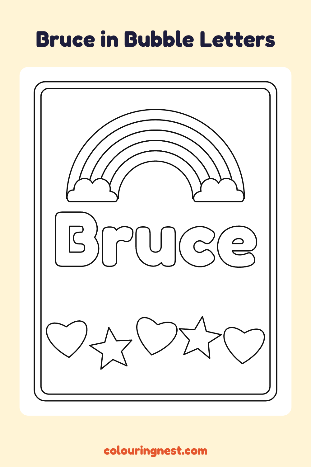 Bruce in Bubble Letters coloring page: free printable black-and-white line art