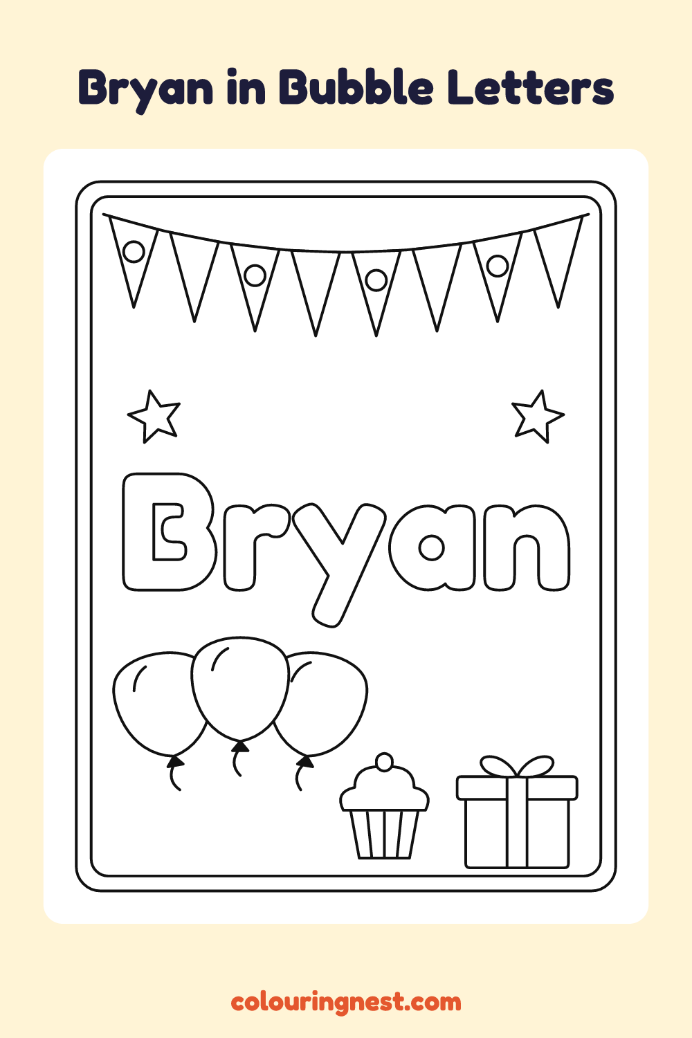 Bryan in Bubble Letters coloring page: free printable black-and-white line art