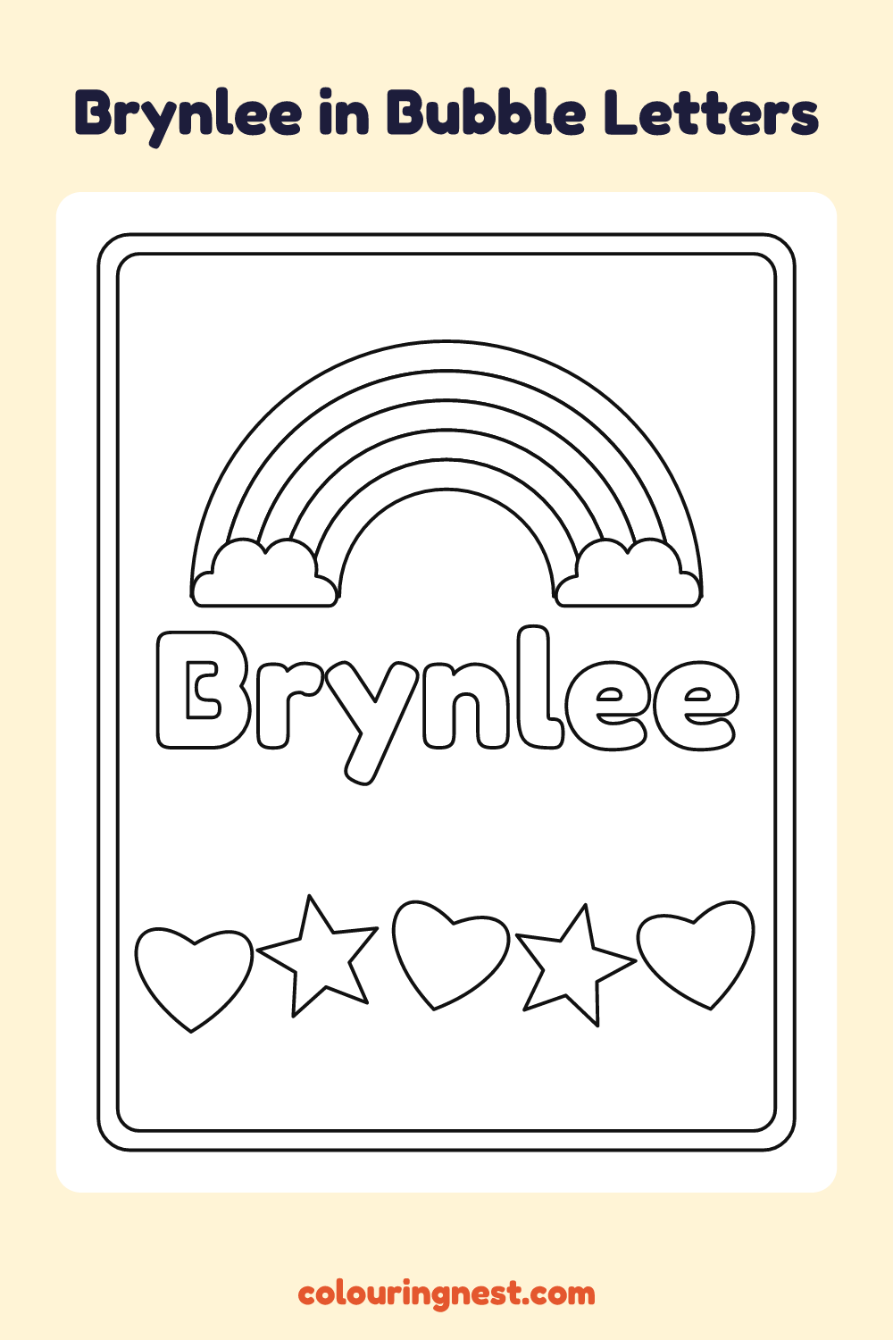 Brynlee in Bubble Letters coloring page: free printable black-and-white line art