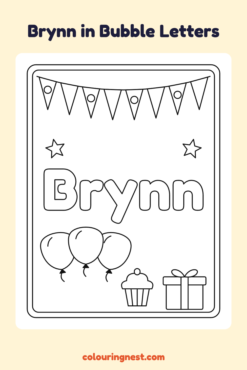 Brynn in Bubble Letters coloring page: free printable black-and-white line art