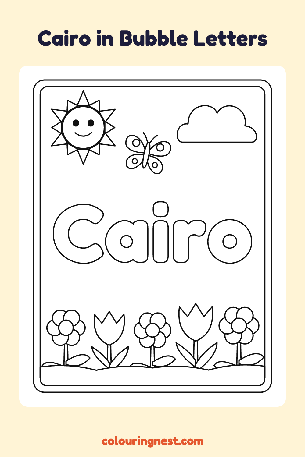 Cairo in Bubble Letters coloring page: free printable black-and-white line art