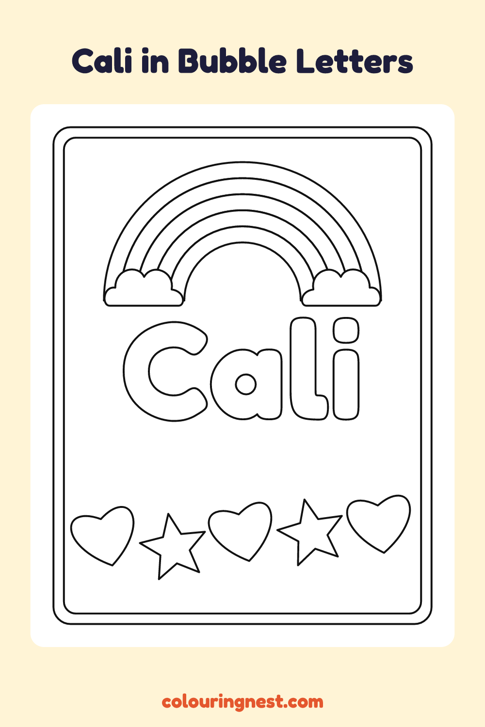 Cali in Bubble Letters coloring page: free printable black-and-white line art