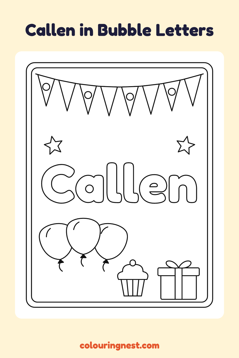 Callen in Bubble Letters coloring page: free printable black-and-white line art
