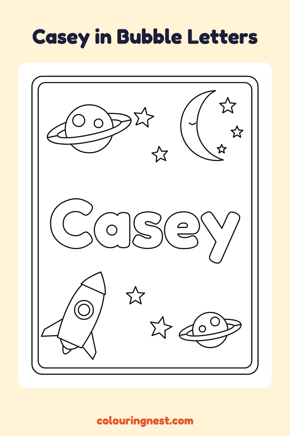 Casey in Bubble Letters coloring page: free printable black-and-white line art