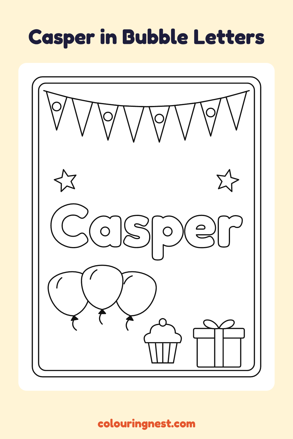 Casper in Bubble Letters coloring page: free printable black-and-white line art