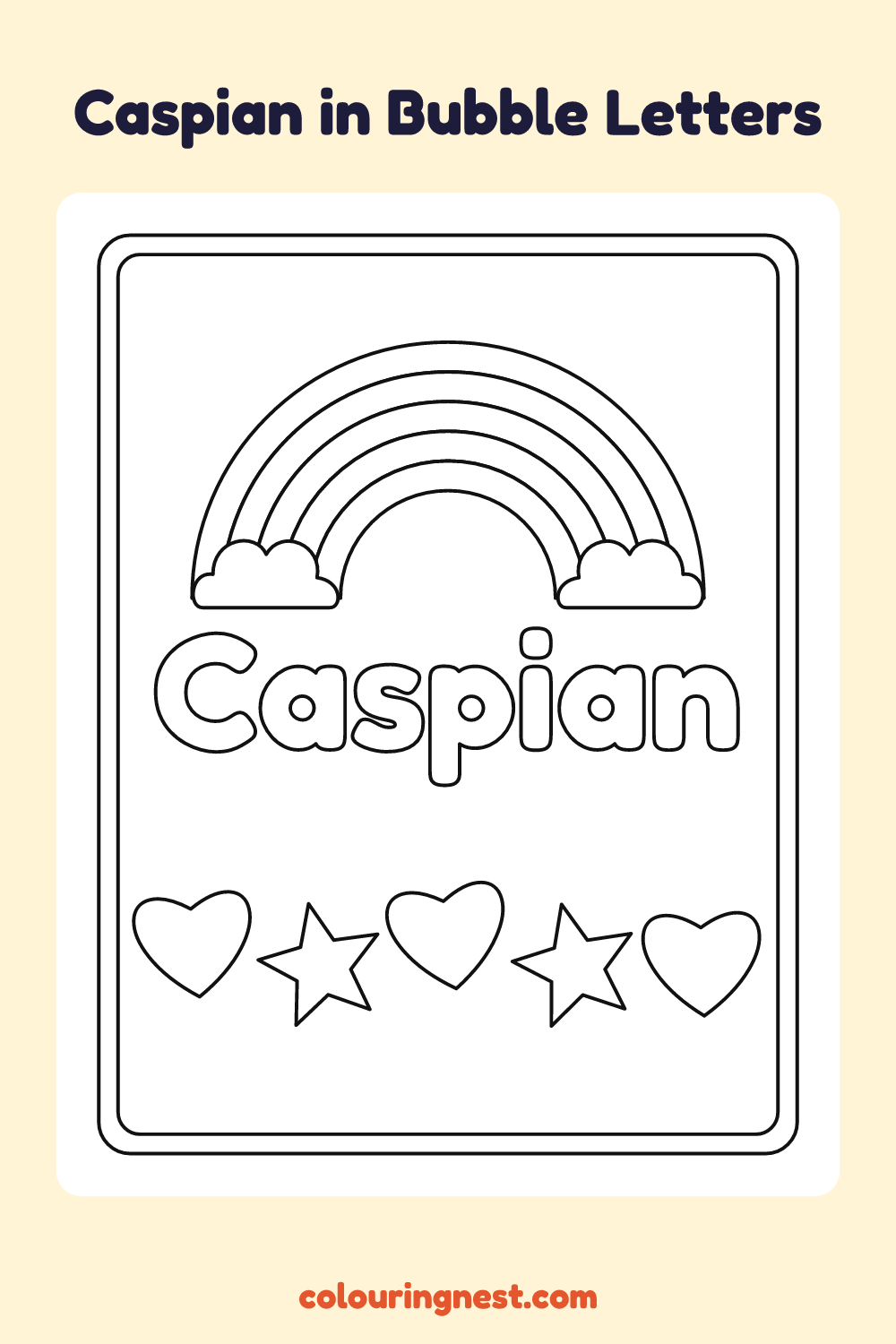 Caspian in Bubble Letters coloring page: free printable black-and-white line art