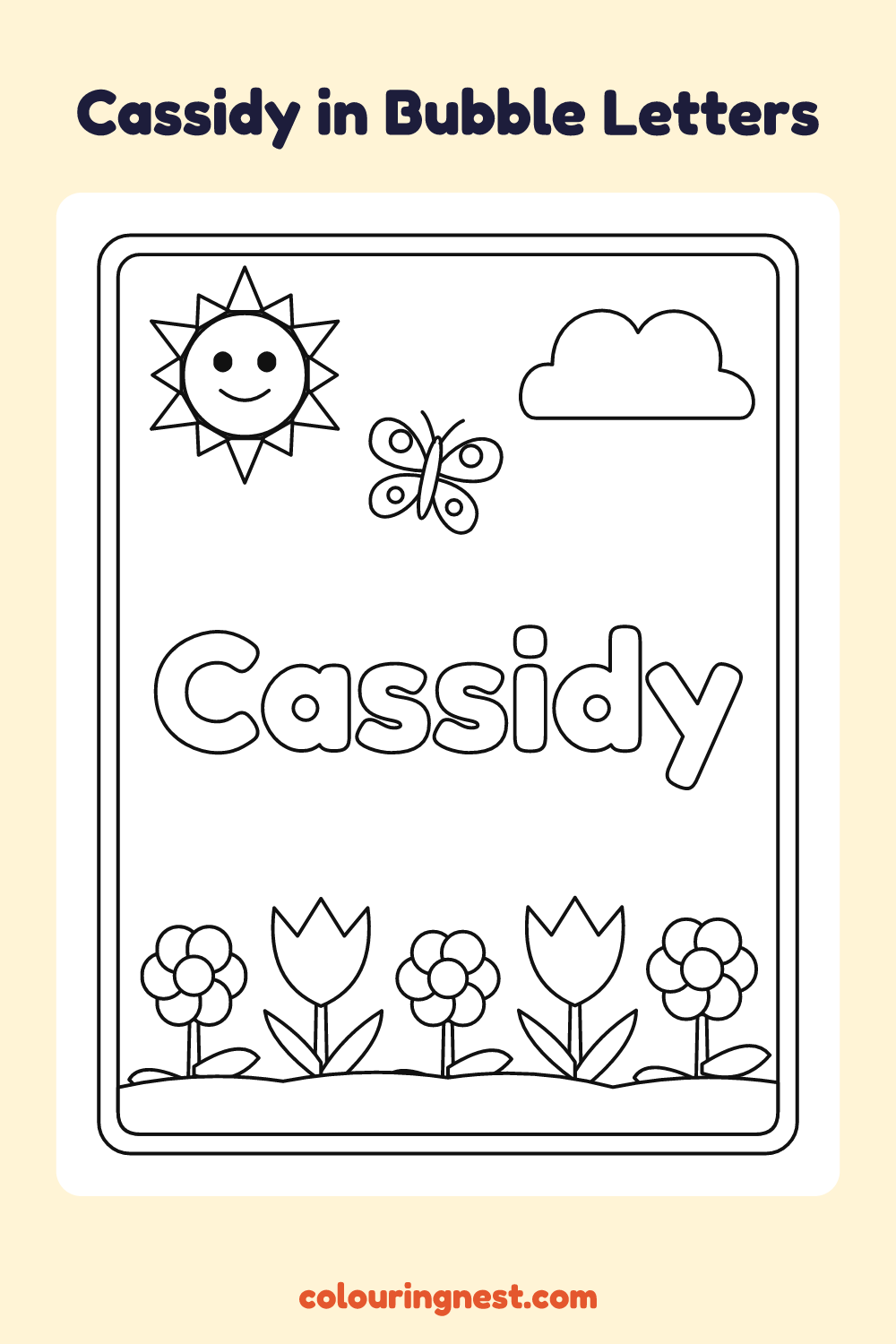 Cassidy in Bubble Letters coloring page: free printable black-and-white line art