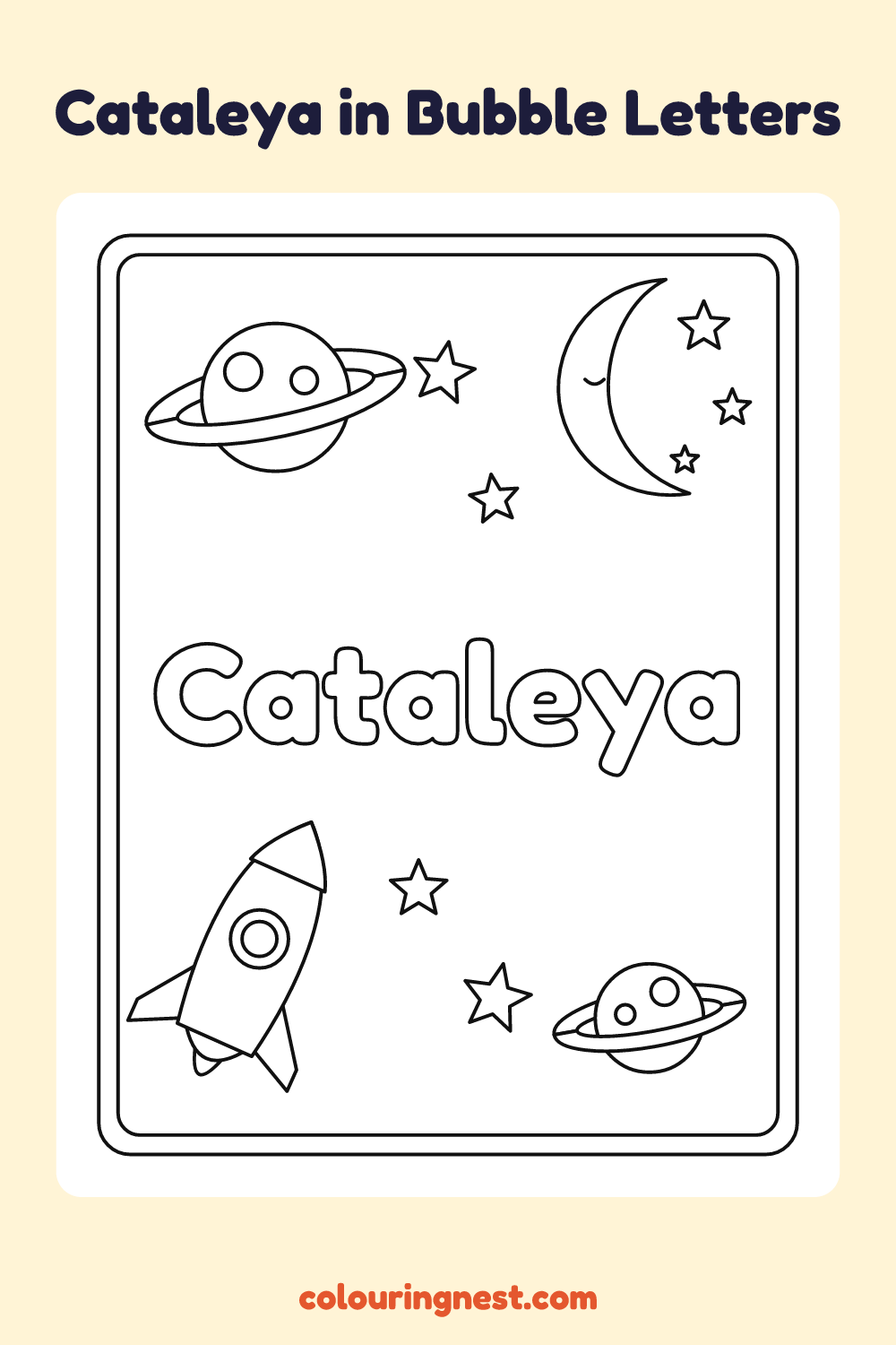 Cataleya in Bubble Letters coloring page: free printable black-and-white line art
