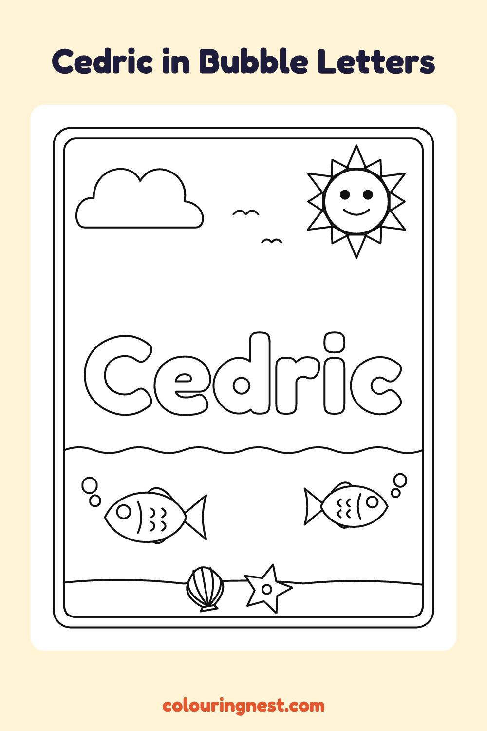 Cedric in Bubble Letters coloring page: free printable black-and-white line art