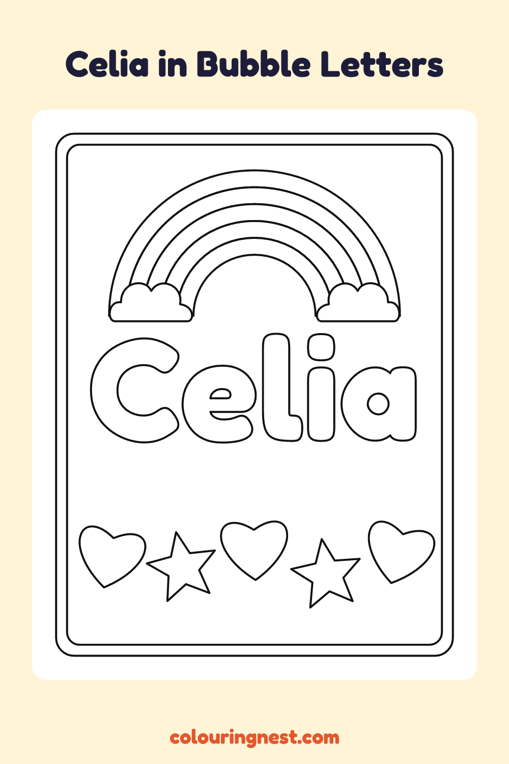 Celia in Bubble Letters coloring page: free printable black-and-white line art
