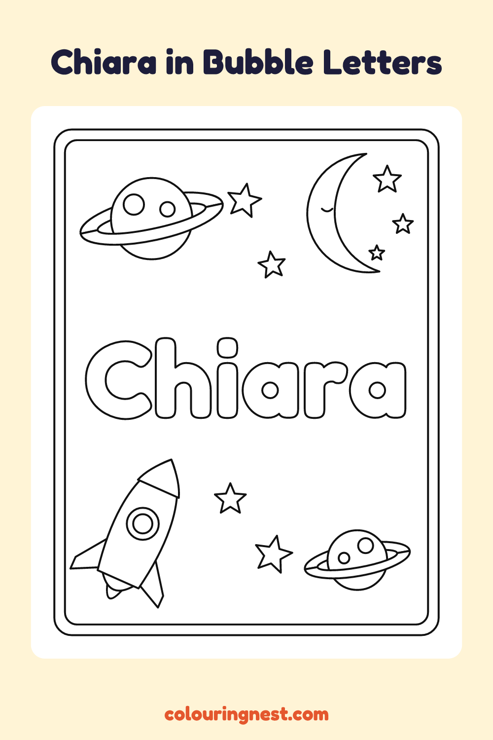 Chiara in Bubble Letters coloring page: free printable black-and-white line art
