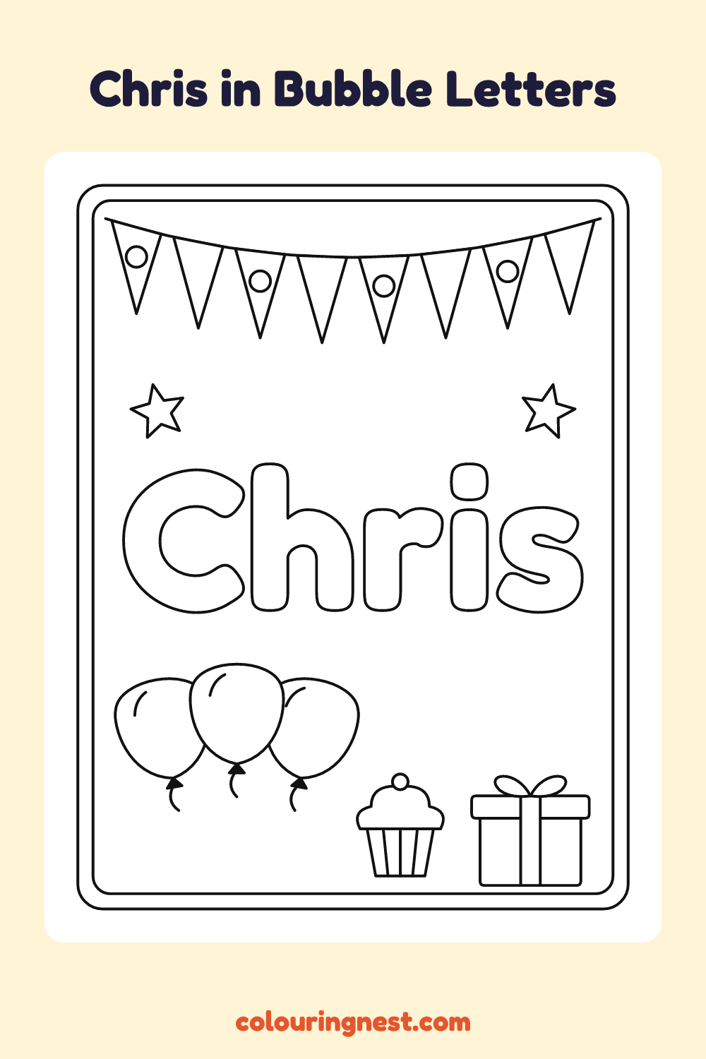 Chris in Bubble Letters coloring page: free printable black-and-white line art