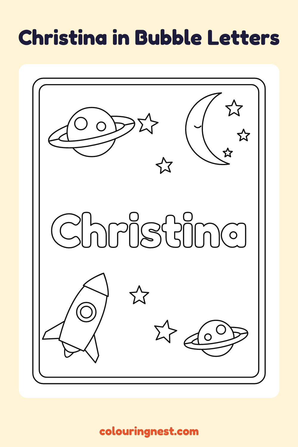 Christina in Bubble Letters coloring page: free printable black-and-white line art