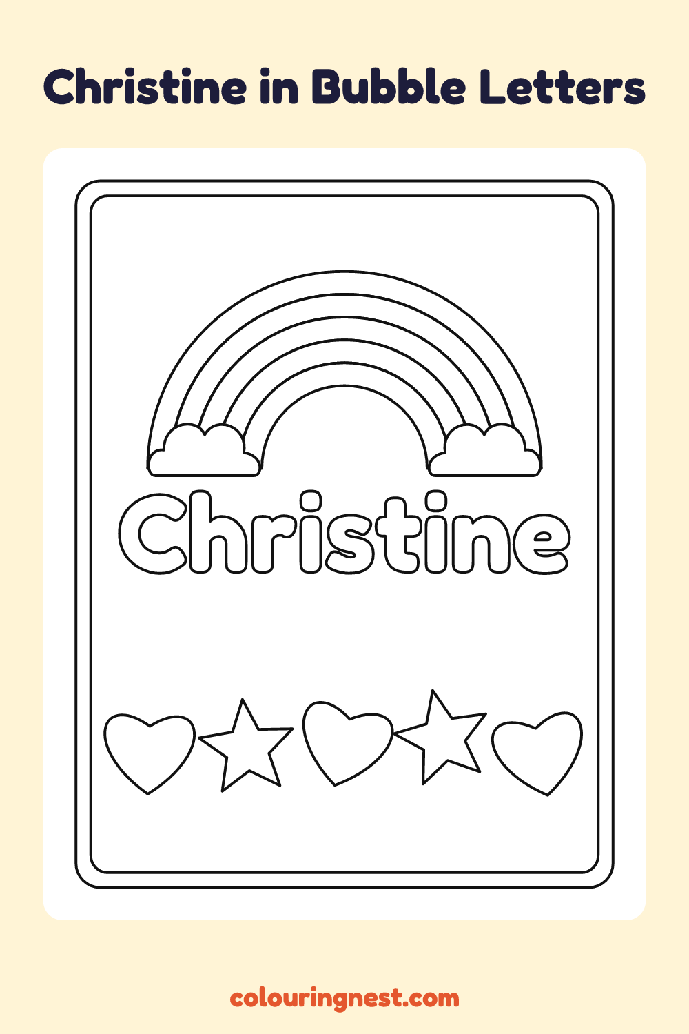 Christine in Bubble Letters coloring page: free printable black-and-white line art
