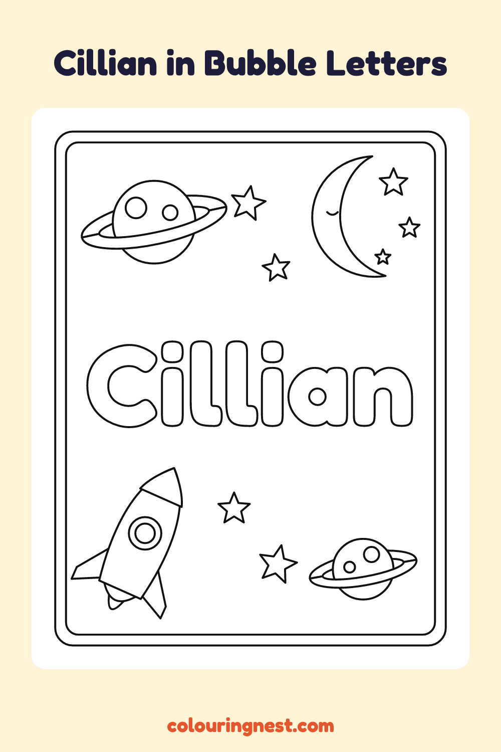Cillian in Bubble Letters coloring page: free printable black-and-white line art
