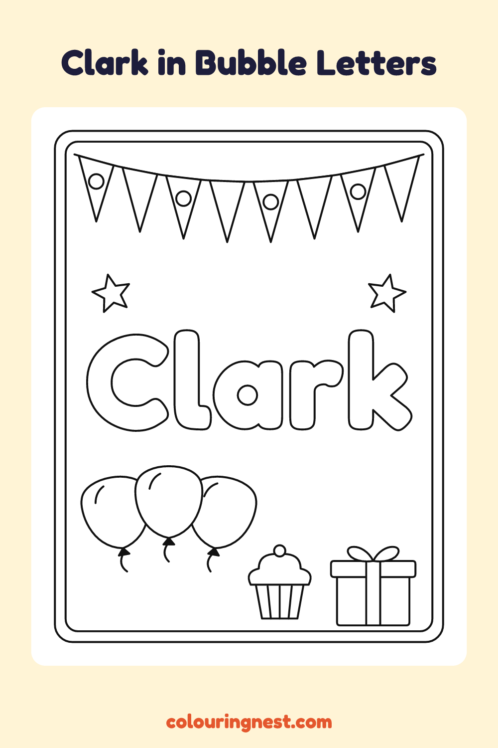 Clark in Bubble Letters coloring page: free printable black-and-white line art
