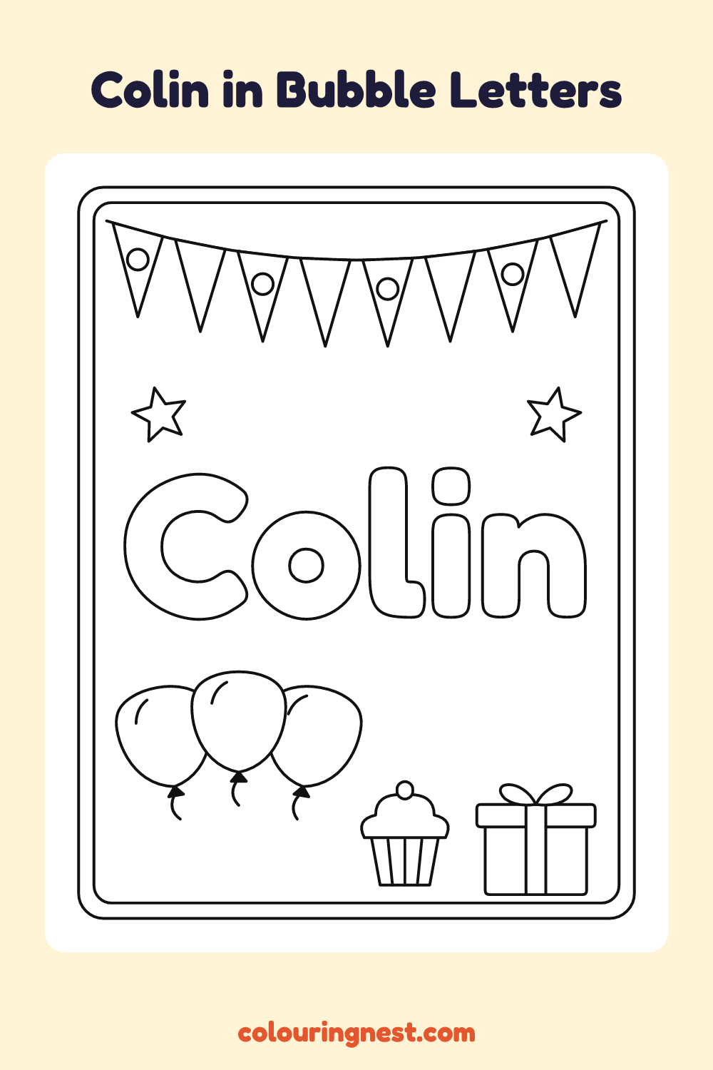Colin in Bubble Letters coloring page: free printable black-and-white line art