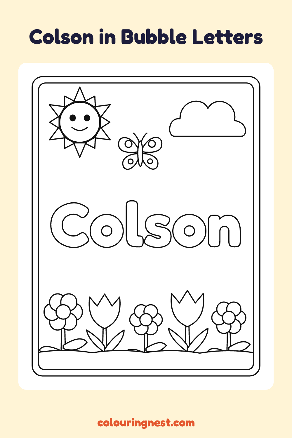 Colson in Bubble Letters coloring page: free printable black-and-white line art