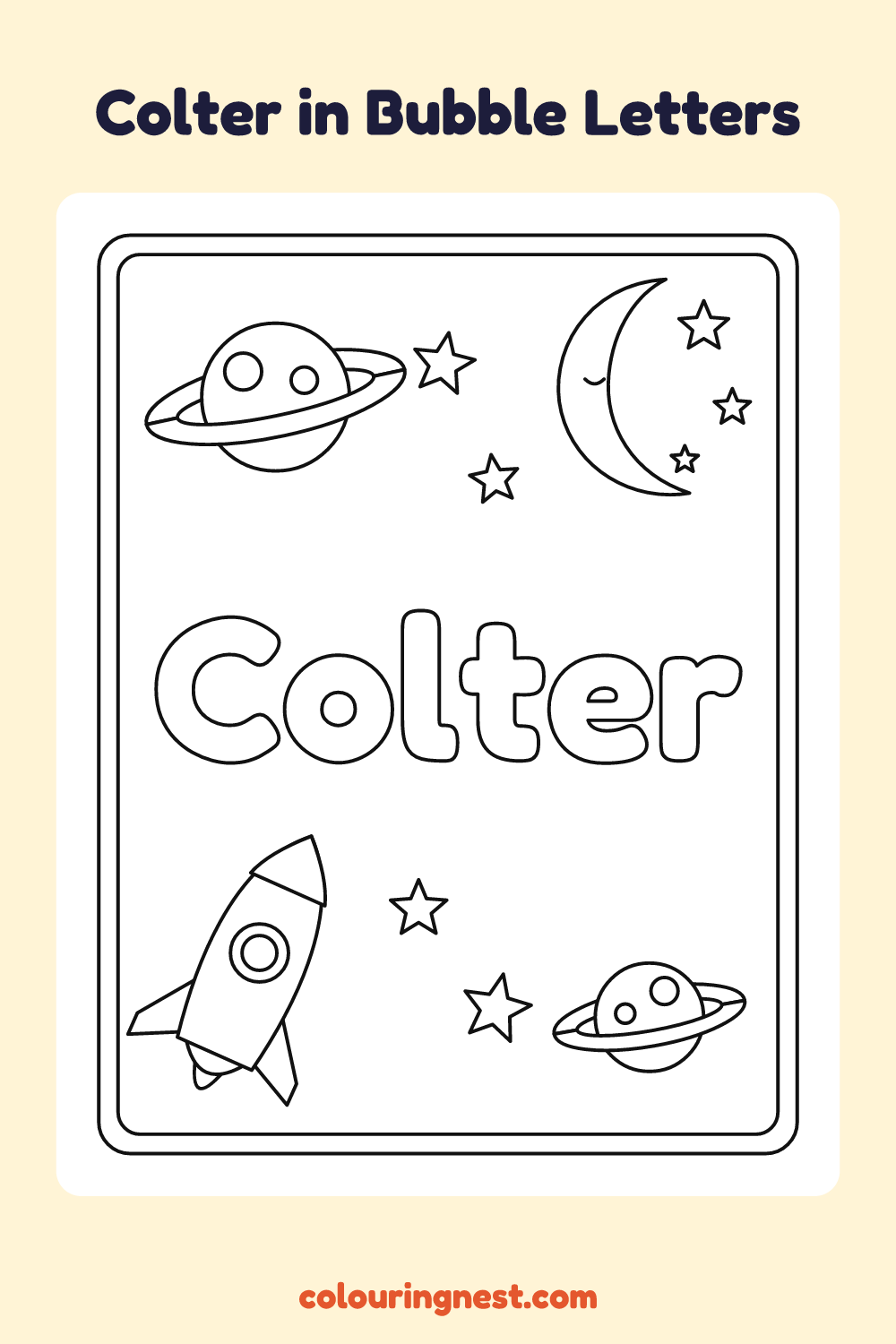 Colter in Bubble Letters coloring page: free printable black-and-white line art