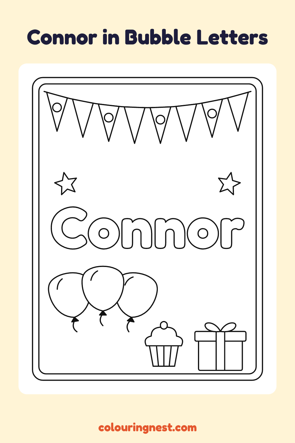 Connor in Bubble Letters coloring page: free printable black-and-white line art