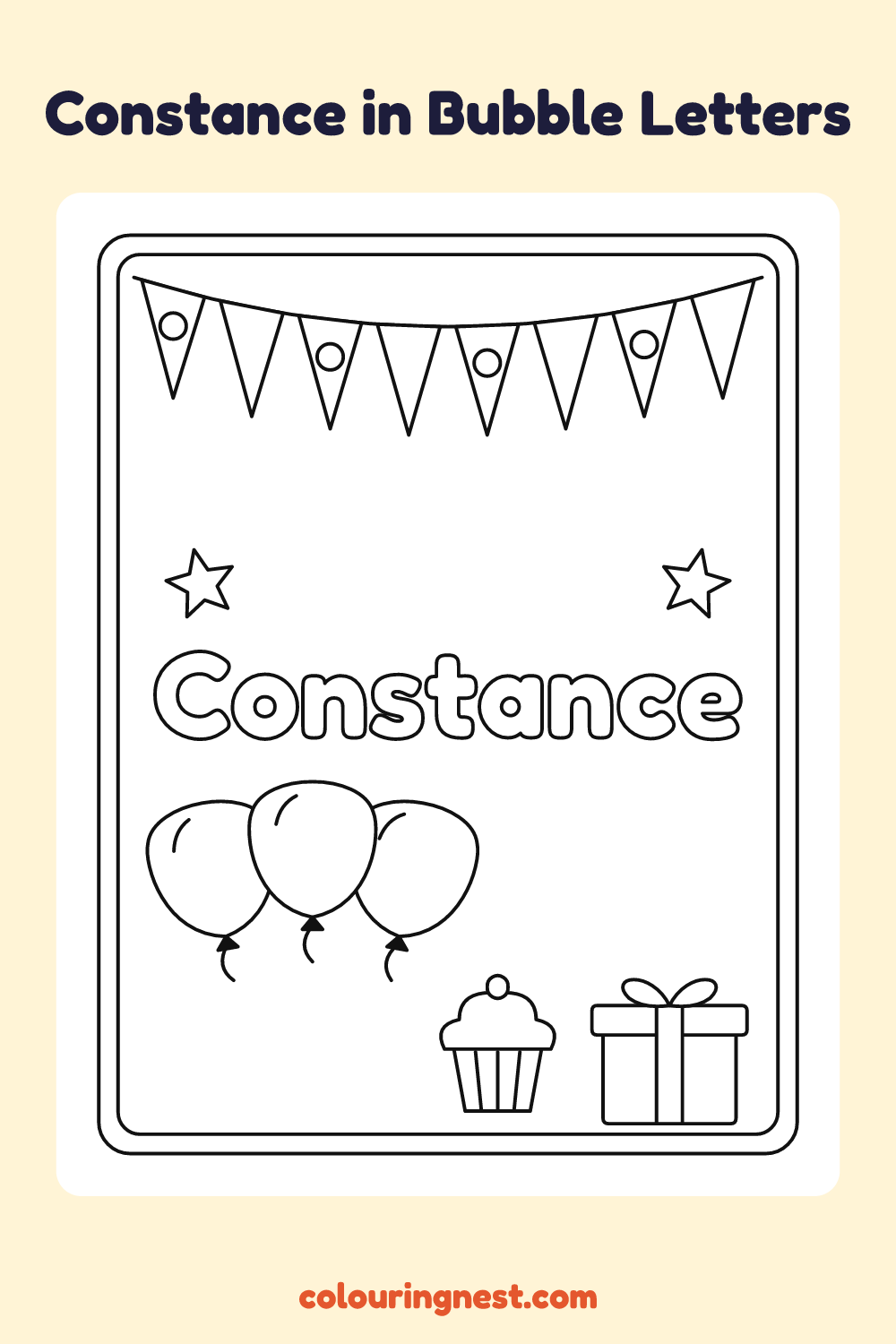 Constance in Bubble Letters coloring page: free printable black-and-white line art