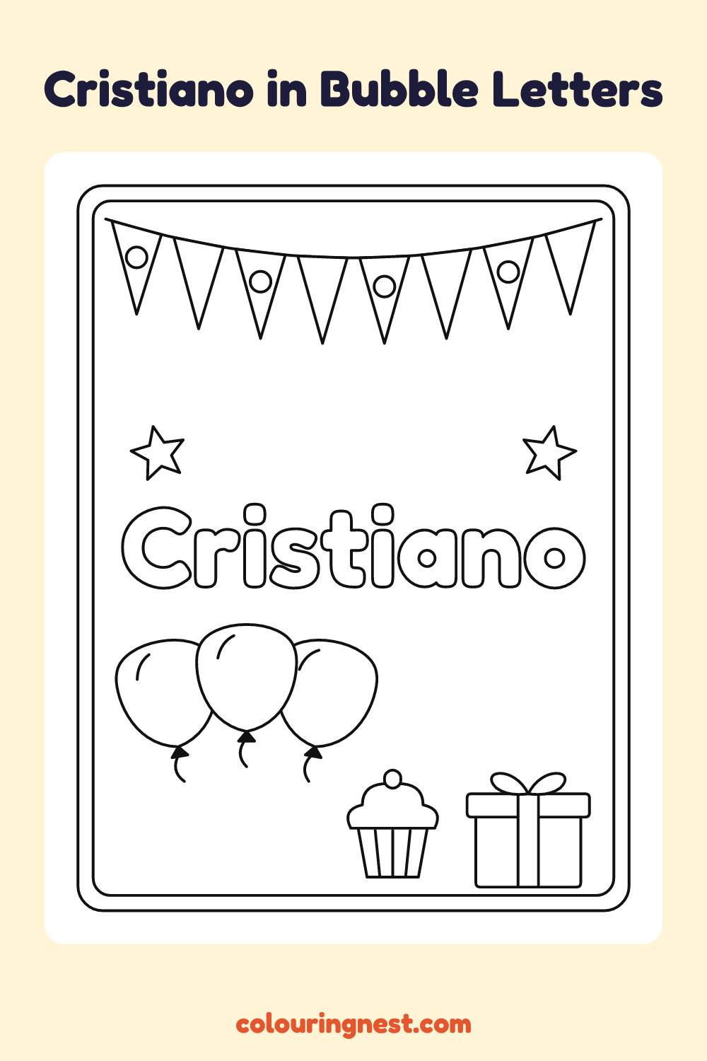 Cristiano in Bubble Letters coloring page: free printable black-and-white line art