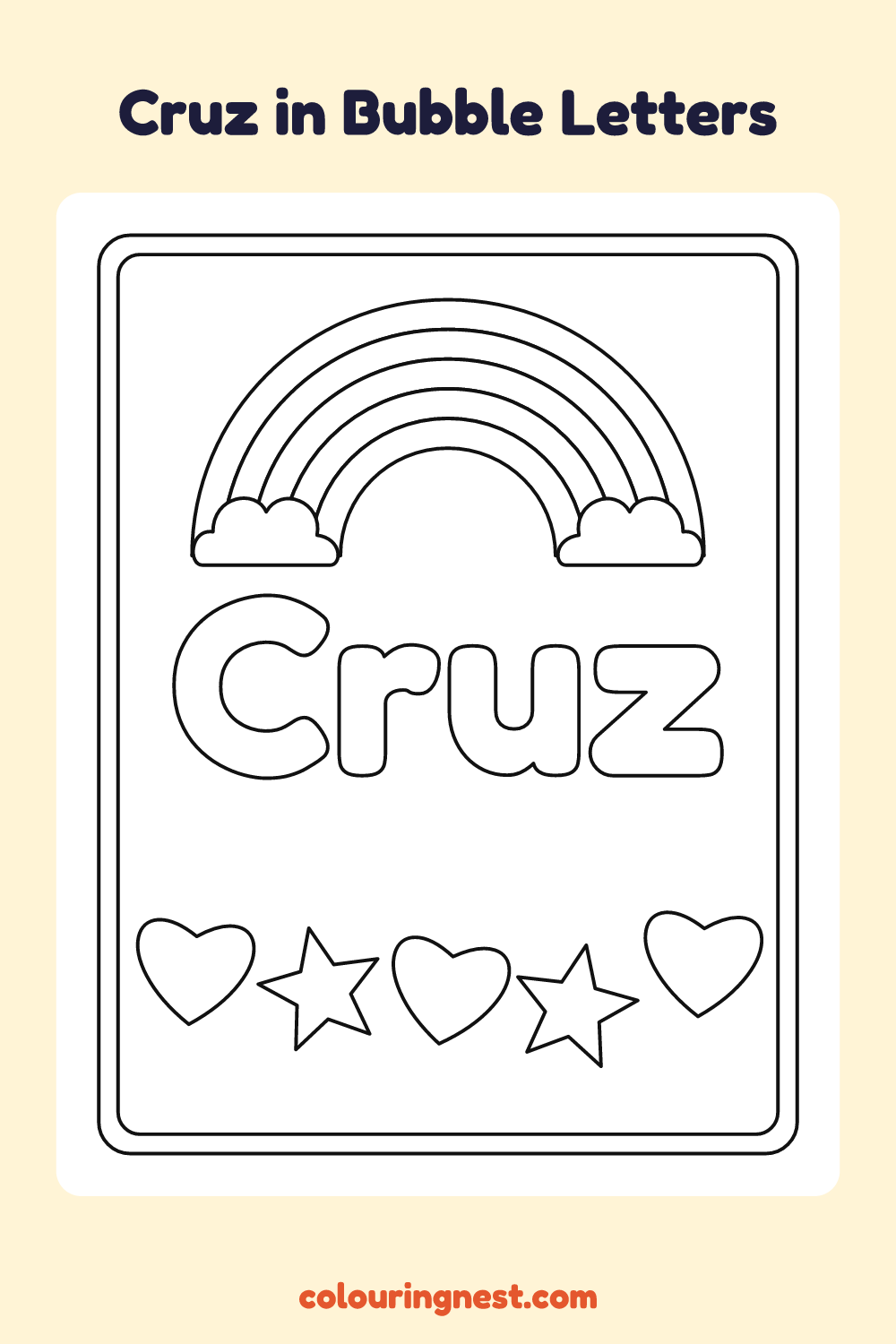 Cruz in Bubble Letters coloring page: free printable black-and-white line art