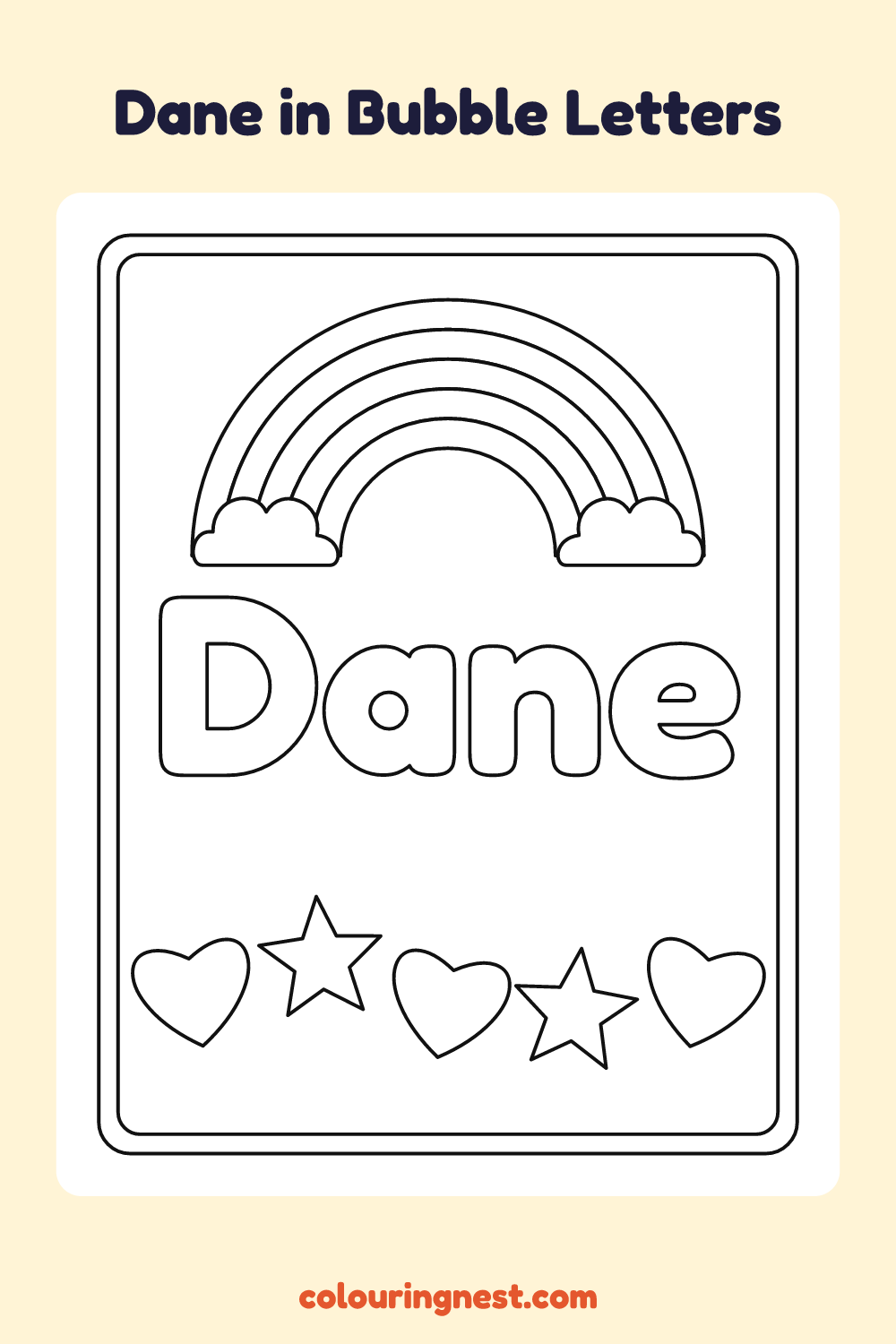 Dane in Bubble Letters coloring page: free printable black-and-white line art