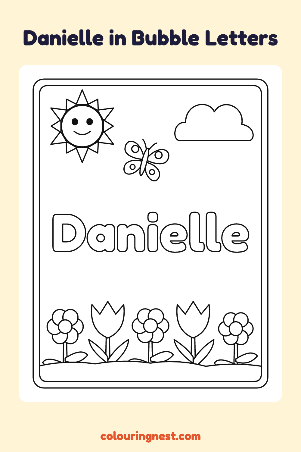 Danielle in Bubble Letters coloring page: free printable black-and-white line art