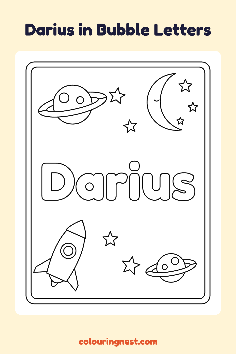 Darius in Bubble Letters coloring page: free printable black-and-white line art