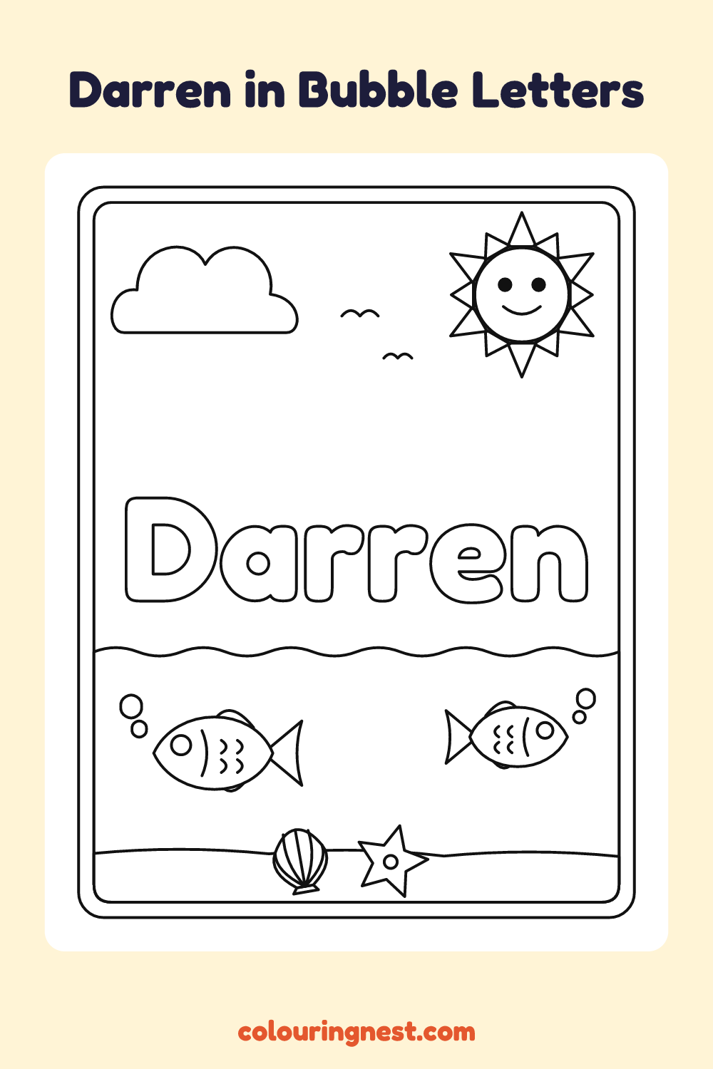 Darren in Bubble Letters coloring page: free printable black-and-white line art